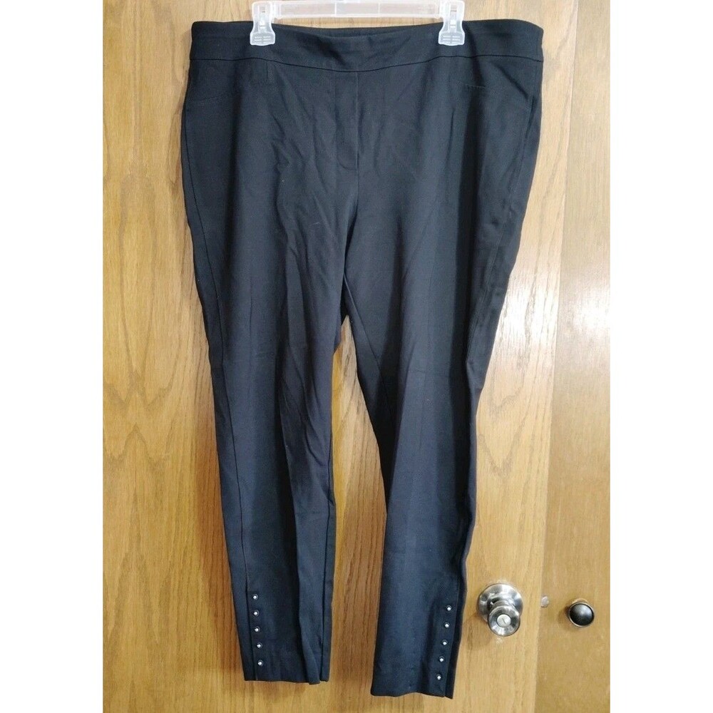 Chicos Sz 20 4 Pants Pull On Black L26.5" Stud Detail Rayon Blend Career